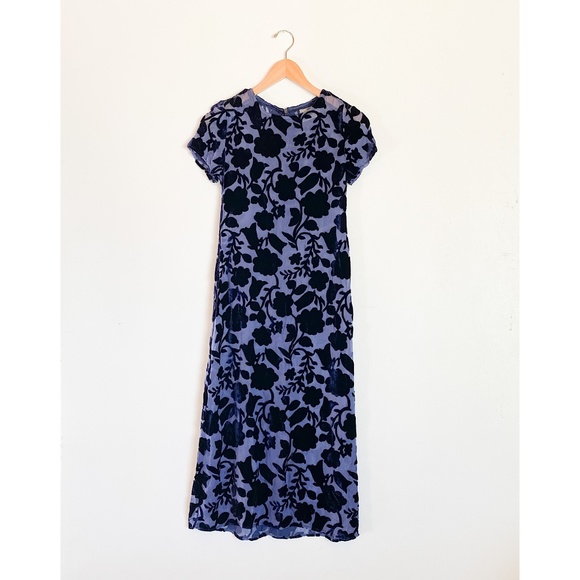 Vintage 80s Velvet Burnout Maxi - Navy, Floral - Picture 1 of 6